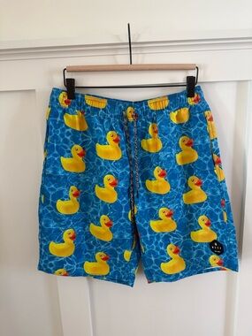 Neff Rubber Duck Print Swim Trunks - Blue & Yellow